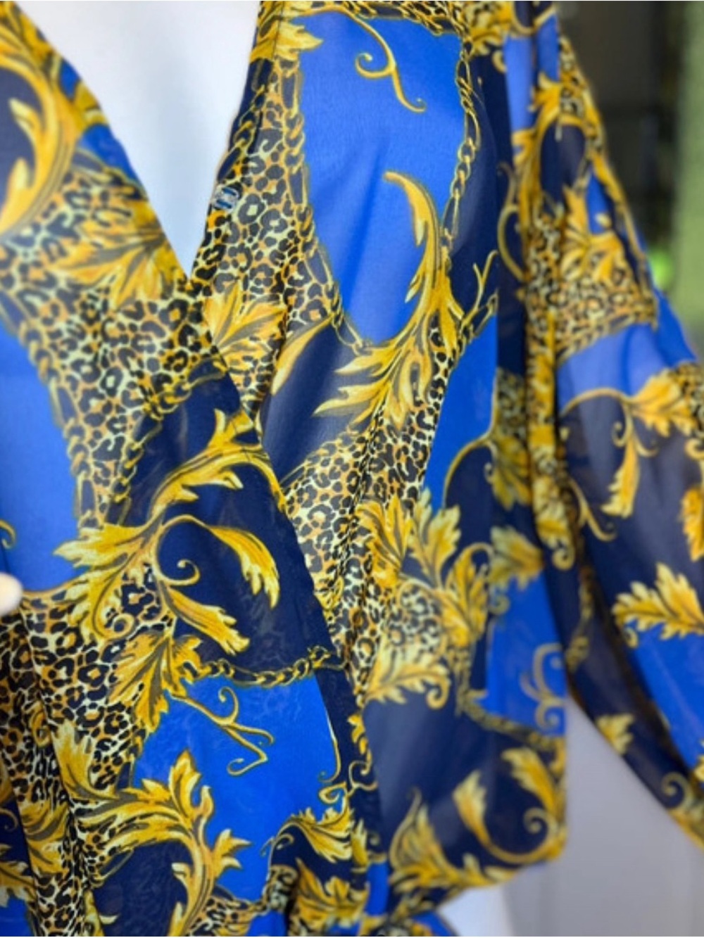 Rouge! Blue and Gold Baroque Wrap Blouse - Picture 2 of 10